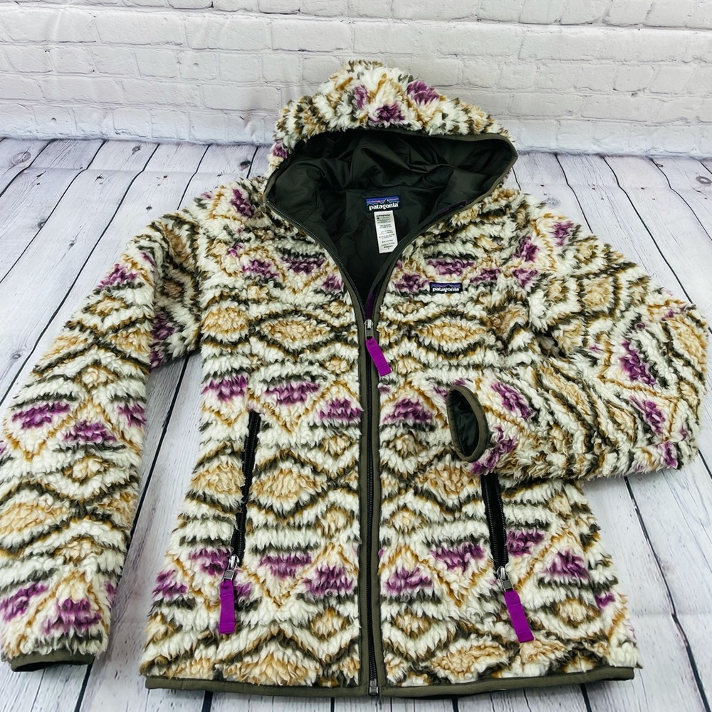 Patagonia Retro X Hooded Full Zip Jacket Women Sz S Aztec Print High Pile Rare